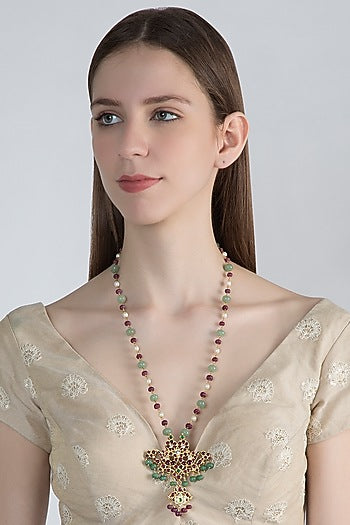 Gold Plated Kempstone & Pearl Necklace In Sterling Silver