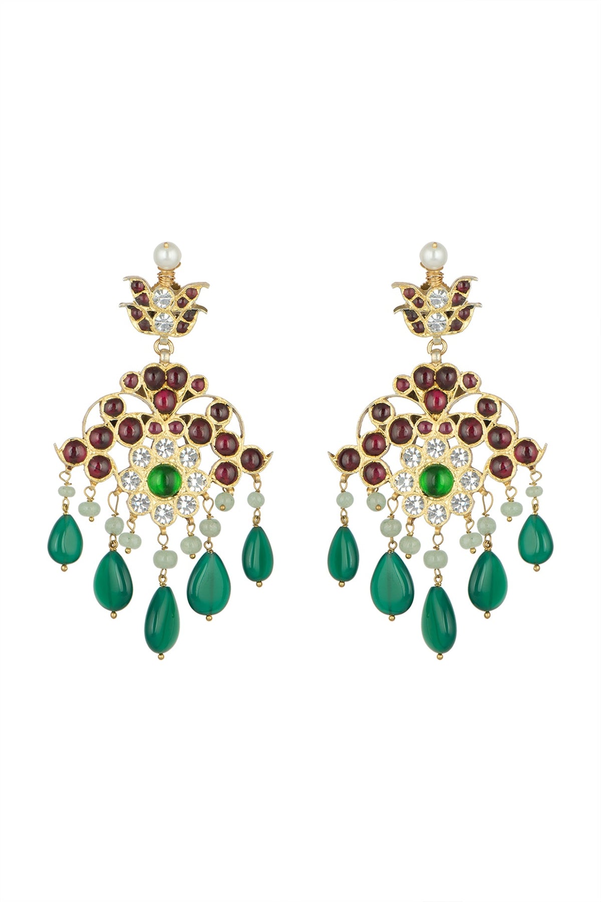 Gold Plated Pearl & Kempstone Earrings In Sterling Silver