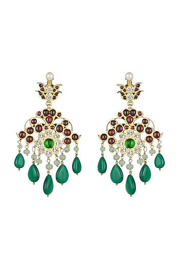 Gold Plated Pearl & Kempstone Earrings In Sterling Silver