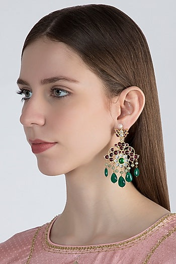 Gold Plated Pearl & Kempstone Earrings In Sterling Silver