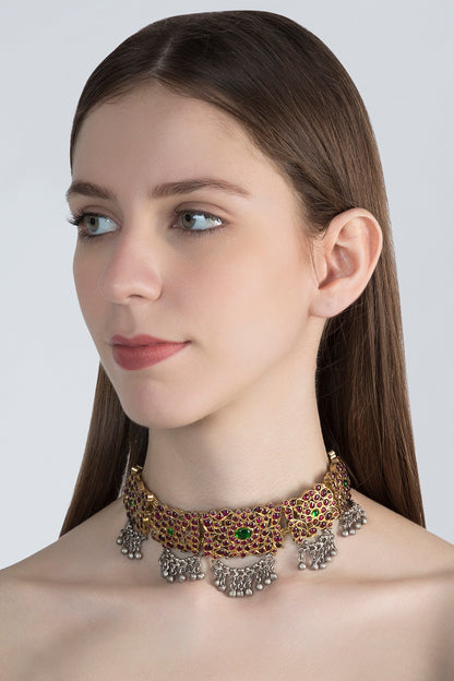 Gold Plated Handcrafted Choker Necklace In Sterling Silver