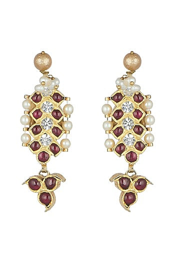 Gold Plated Red Kempstone Earrings In Sterling Silver