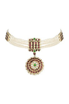 Gold Plated Red Kempstone Choker Necklace In Sterling Silver