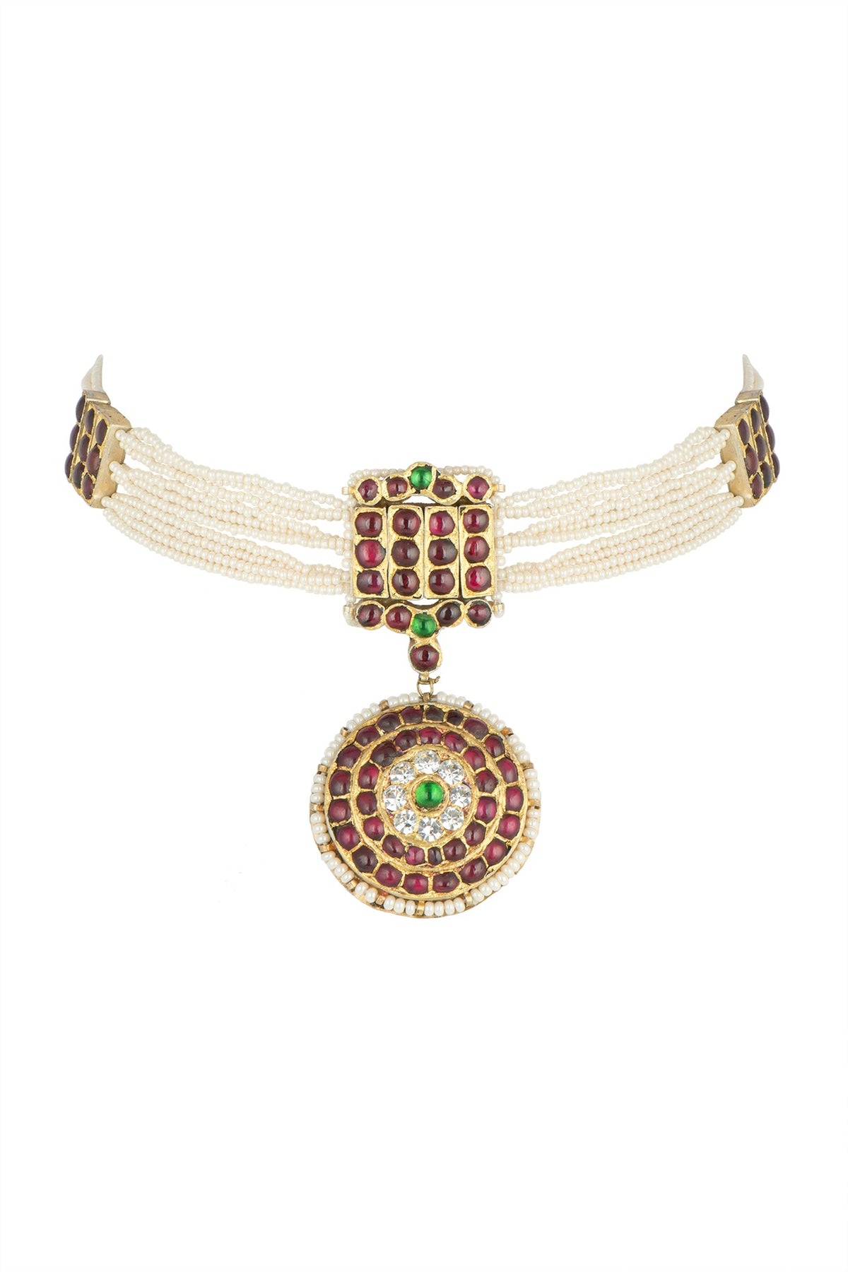 Gold Plated Red Kempstone Choker Necklace In Sterling Silver