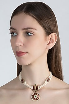 Gold Plated Red Kempstone Choker Necklace In Sterling Silver