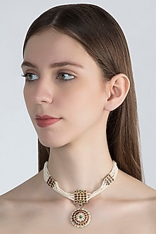 Gold Plated Red Kempstone Choker Necklace In Sterling Silver