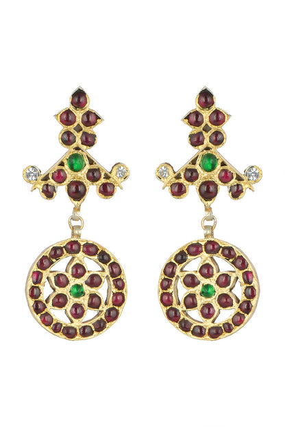 Gold Plated Red & Green Kempstone Earrings In Sterling Silver