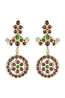 Gold Plated Red & Green Kempstone Earrings In Sterling Silver