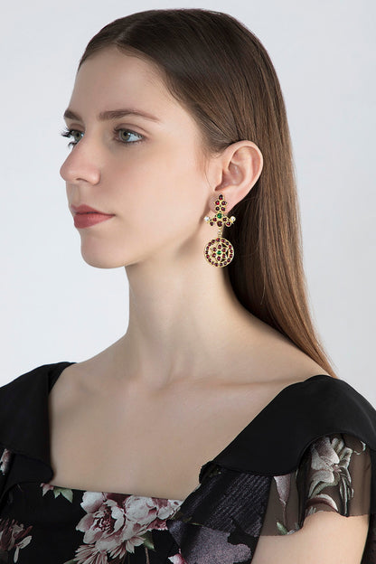 Gold Plated Red & Green Kempstone Earrings In Sterling Silver