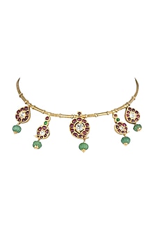 Gold Plated Green Kempstone Choker Necklace In Sterling Silver