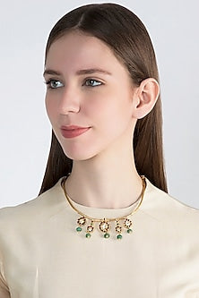 Gold Plated Green Kempstone Choker Necklace In Sterling Silver