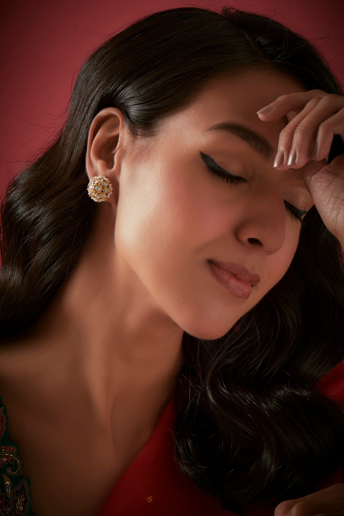 Gold Finish Stud Earrings In Sterling Silver