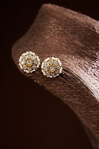 Gold Finish Stud Earrings In Sterling Silver
