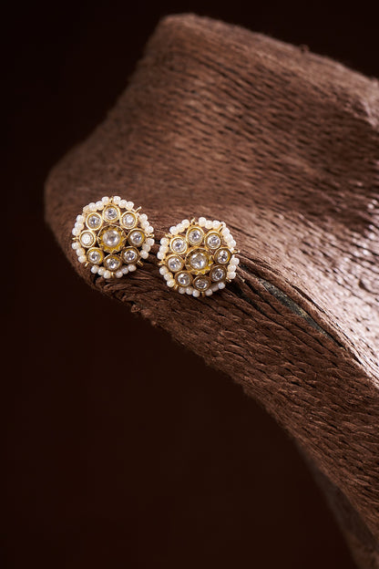 Gold Finish Stud Earrings In Sterling Silver