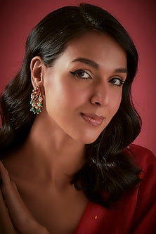Gold Finish Layered Pearl Dangler Earrings In Sterling Silver