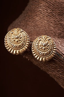 Gold Finish Lotus Stud Earrings In Sterling Silver