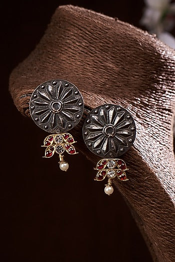 Gold Finish Dangler Earrings In Sterling Silver