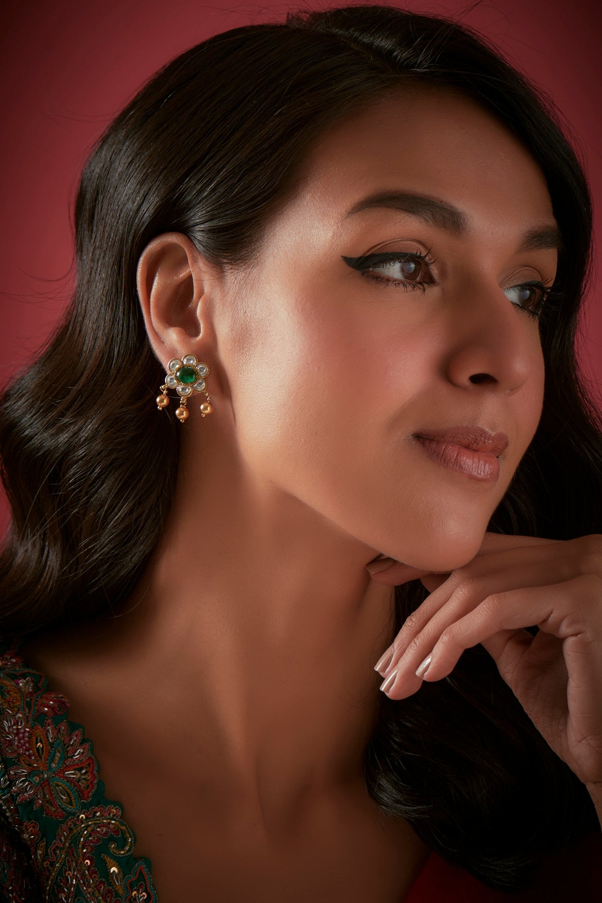 Gold Finish Stud Earrings In Sterling Silver