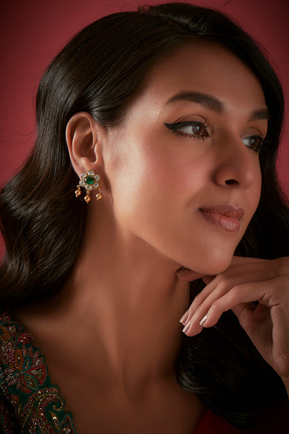 Gold Finish Stud Earrings In Sterling Silver