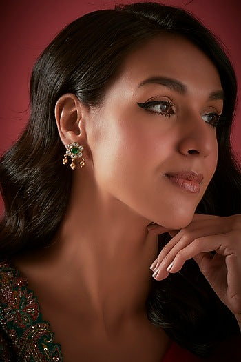 Gold Finish Stud Earrings In Sterling Silver
