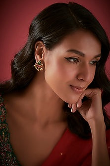 Gold Finish Stud Earrings In Sterling Silver