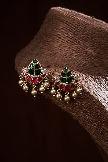 Gold Finish Stud Earrings In Sterling Silver