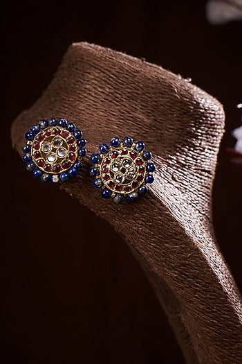 Gold Finish Stud Earrings In Sterling Silver