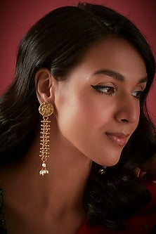 Gold Finish Kamandal Dangler Earrings In Sterling Silver