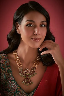 Gold Finish Long Necklace In Sterling Silver