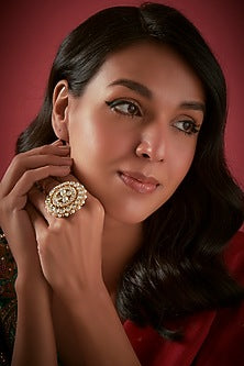 Gold Finish Floral Ring In Sterling Silver