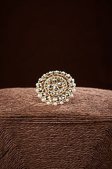Gold Finish Floral Ring In Sterling Silver