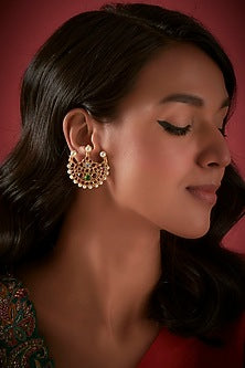 Gold Finish Chandra Stud Earrings In Sterling Silver