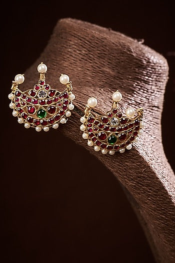Gold Finish Chandra Stud Earrings In Sterling Silver