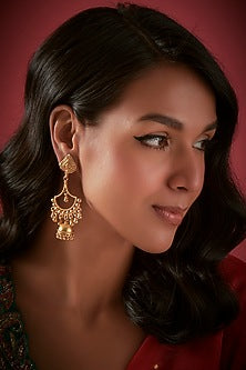 Gold Finish Simha Dangler Earrings In Sterling Silver