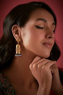 Gold Finish Dangler Earrings In Sterling Silver