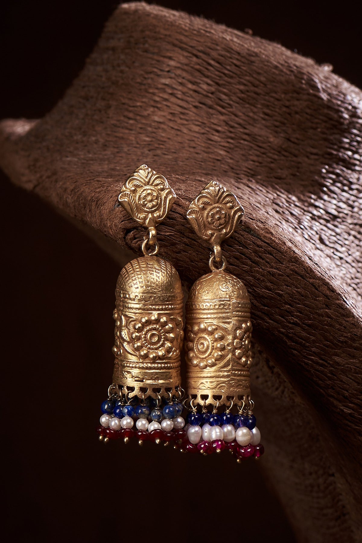 Gold Finish Dangler Earrings In Sterling Silver
