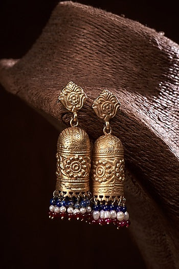 Gold Finish Dangler Earrings In Sterling Silver