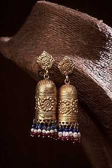 Gold Finish Dangler Earrings In Sterling Silver