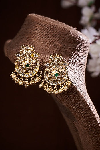 Gold Finish Dangler Earrings In Sterling Silver