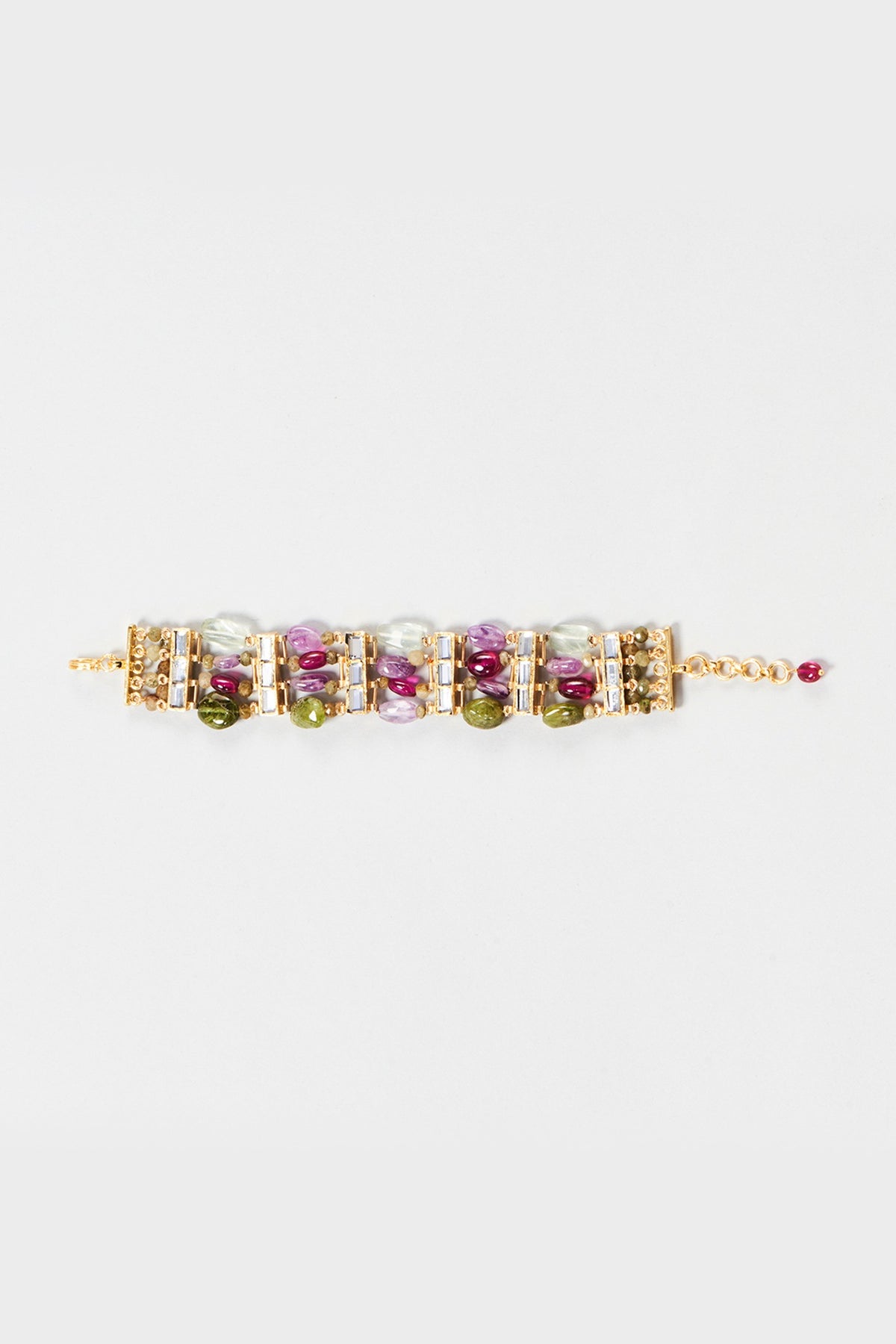 Gold Finish Multi-Colored Stone Bracelet In Sterling Silver