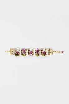 Gold Finish Multi-Colored Stone Bracelet In Sterling Silver