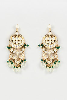 Gold Finish Green Stone Dangler Earrings In Sterling Silver
