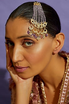 Gold Finish Purple Stone Pasa In Sterling Silver