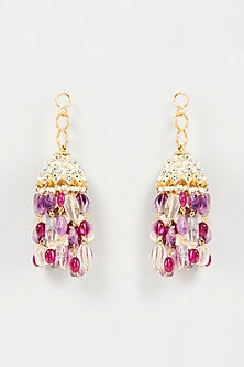Gold Finish Multi-Colored Stone Dangler Earrings In Sterling Silver