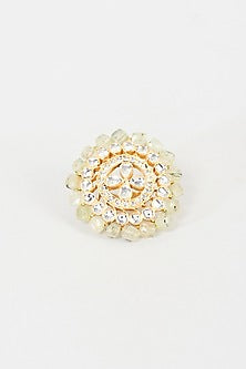 Gold Finish Green Semi-Precious Stone Ring In Sterling Silver