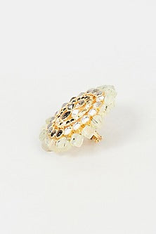Gold Finish Green Semi-Precious Stone Ring In Sterling Silver