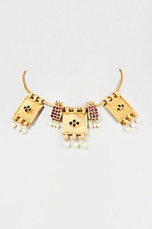 Gold Finish Stone Long Necklace In Sterling Silver