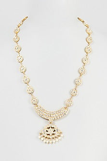 Gold Finish Stone Long Necklace In Sterling Silver