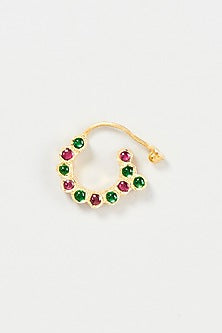 Gold Finish Red & Green Stone Nose Ring In Sterling Silver