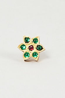 Gold Finish Red & Green Stone Nose Pin In Sterling Silver